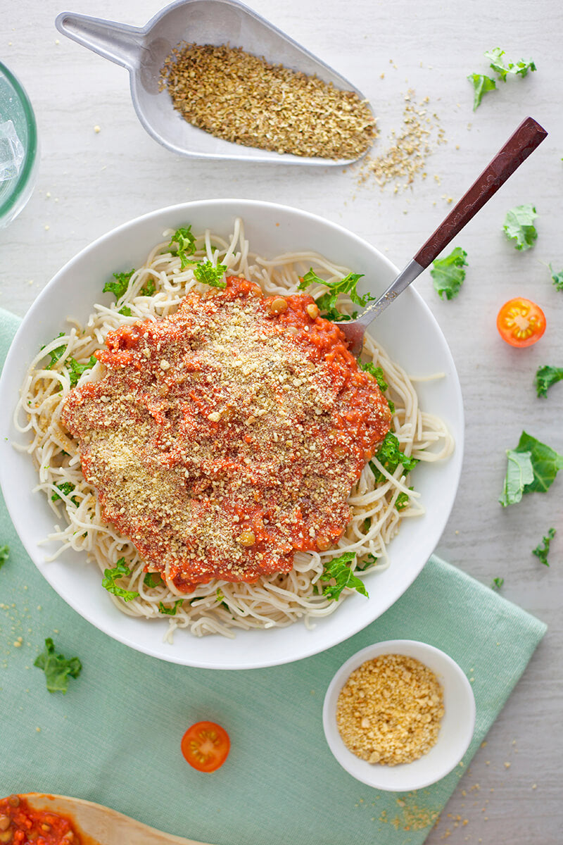 Amalfi Lentil Bolognese with Cashew Parmesan