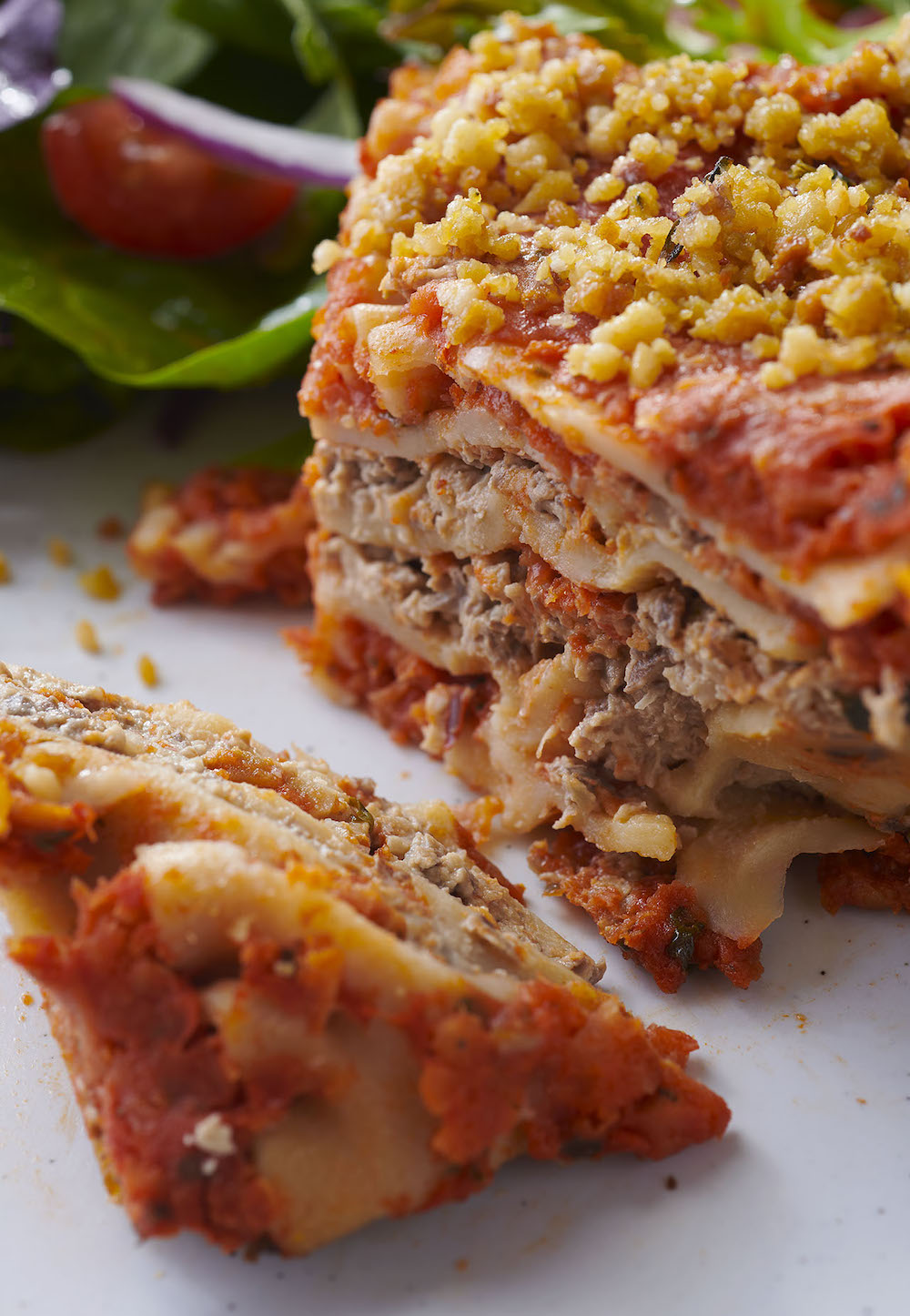 Baked Lasagna with Tomatoes, Basil and Creamy Mushrooms