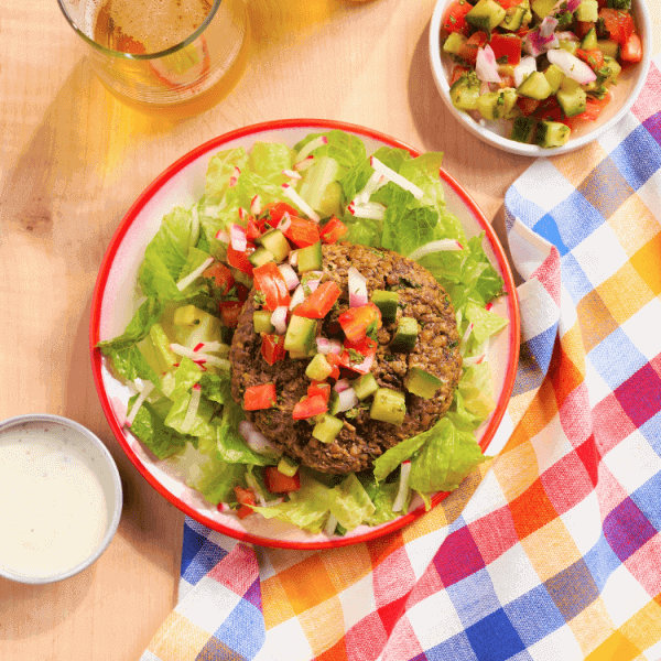 Mushroom and Lentil Burger with Ranch Salad