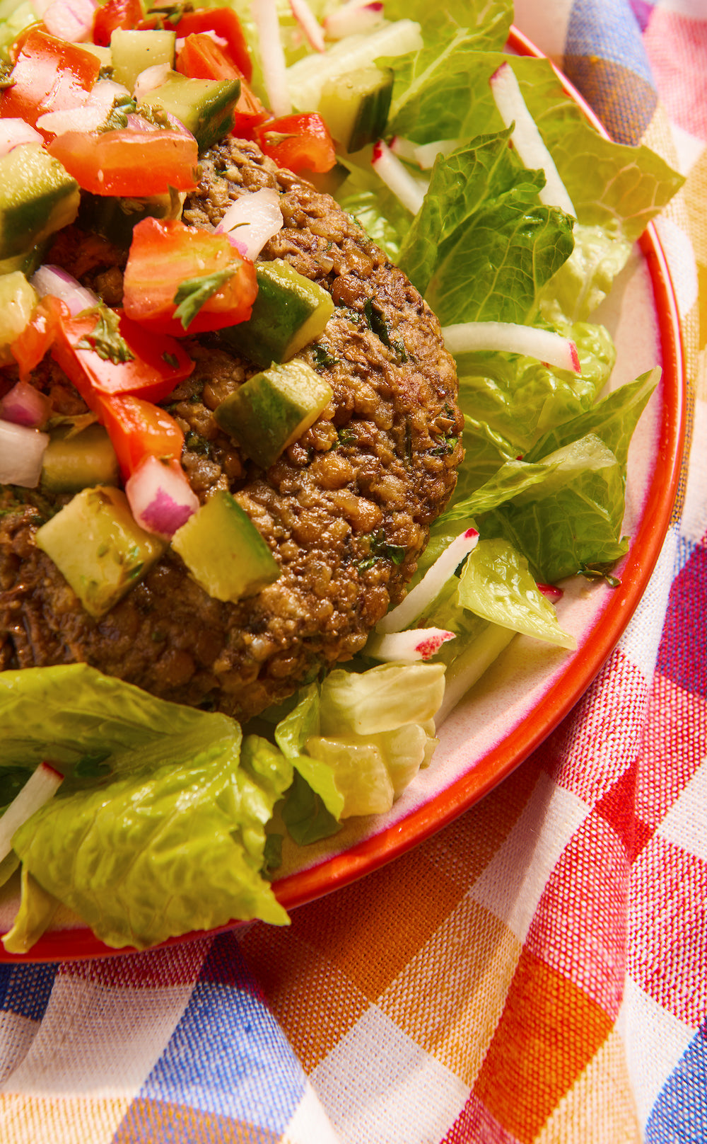 Mushroom and Lentil Burger with Ranch Salad