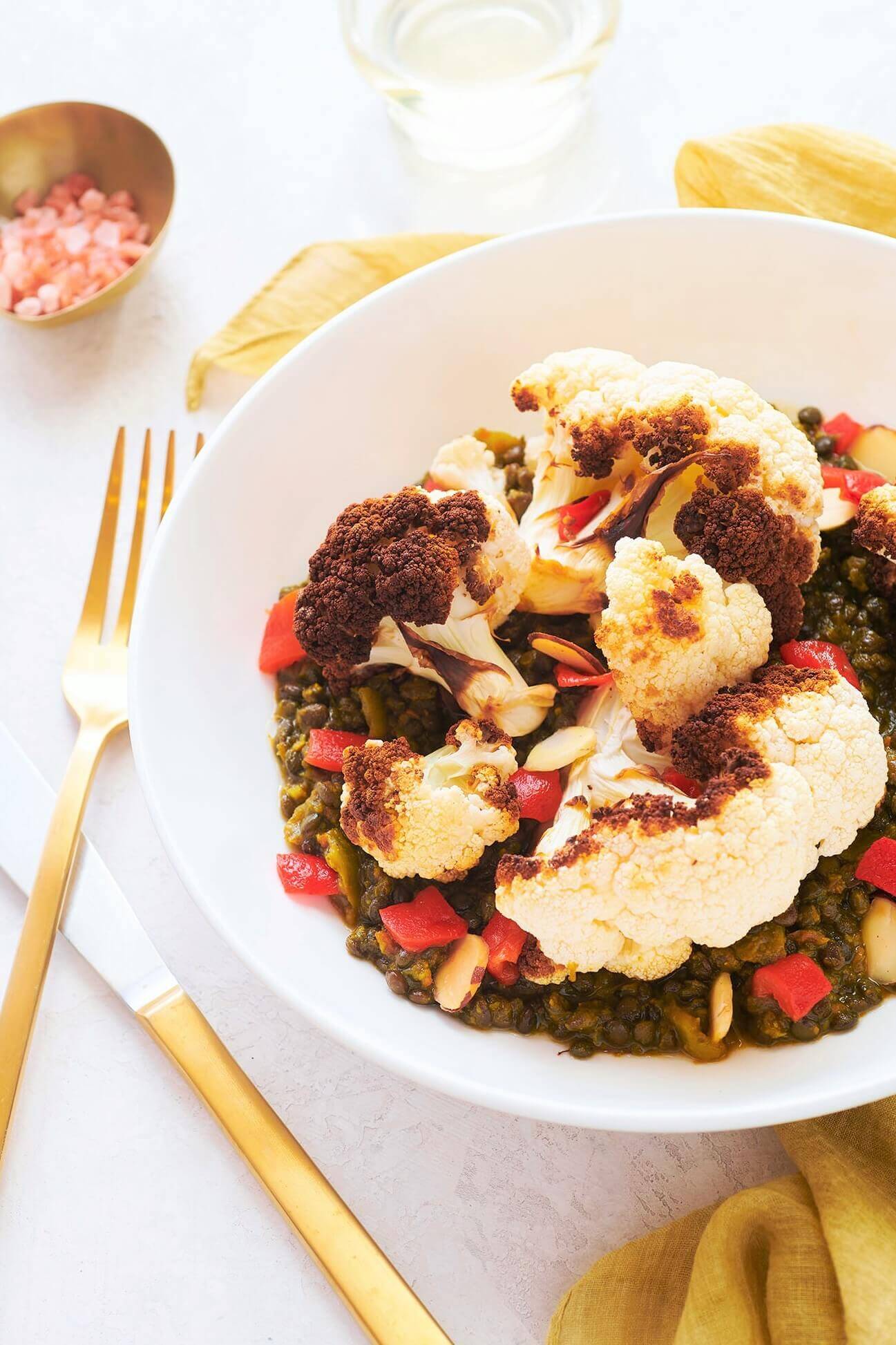 Cauliflower Florets with Curried Black Quinoa