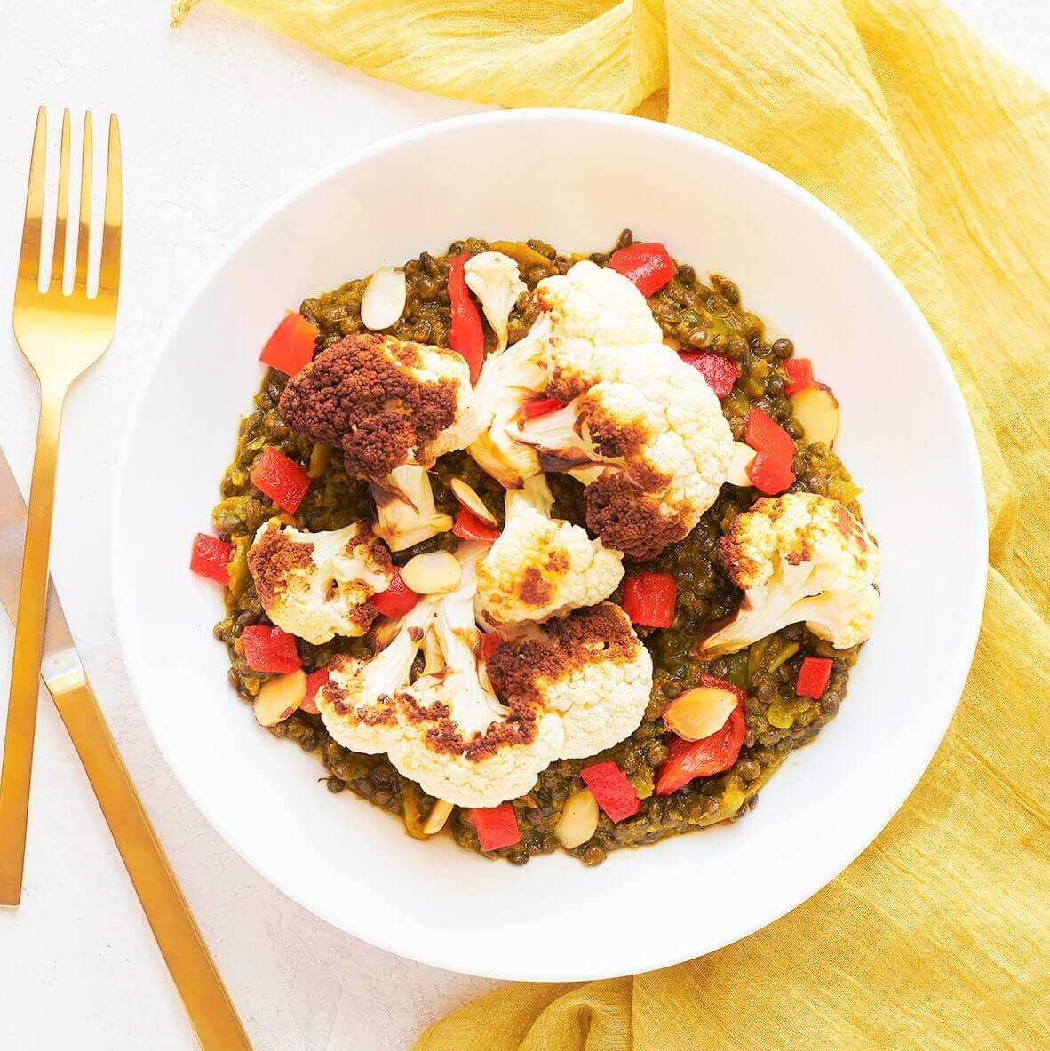 Cauliflower Florets with Curried Black Quinoa