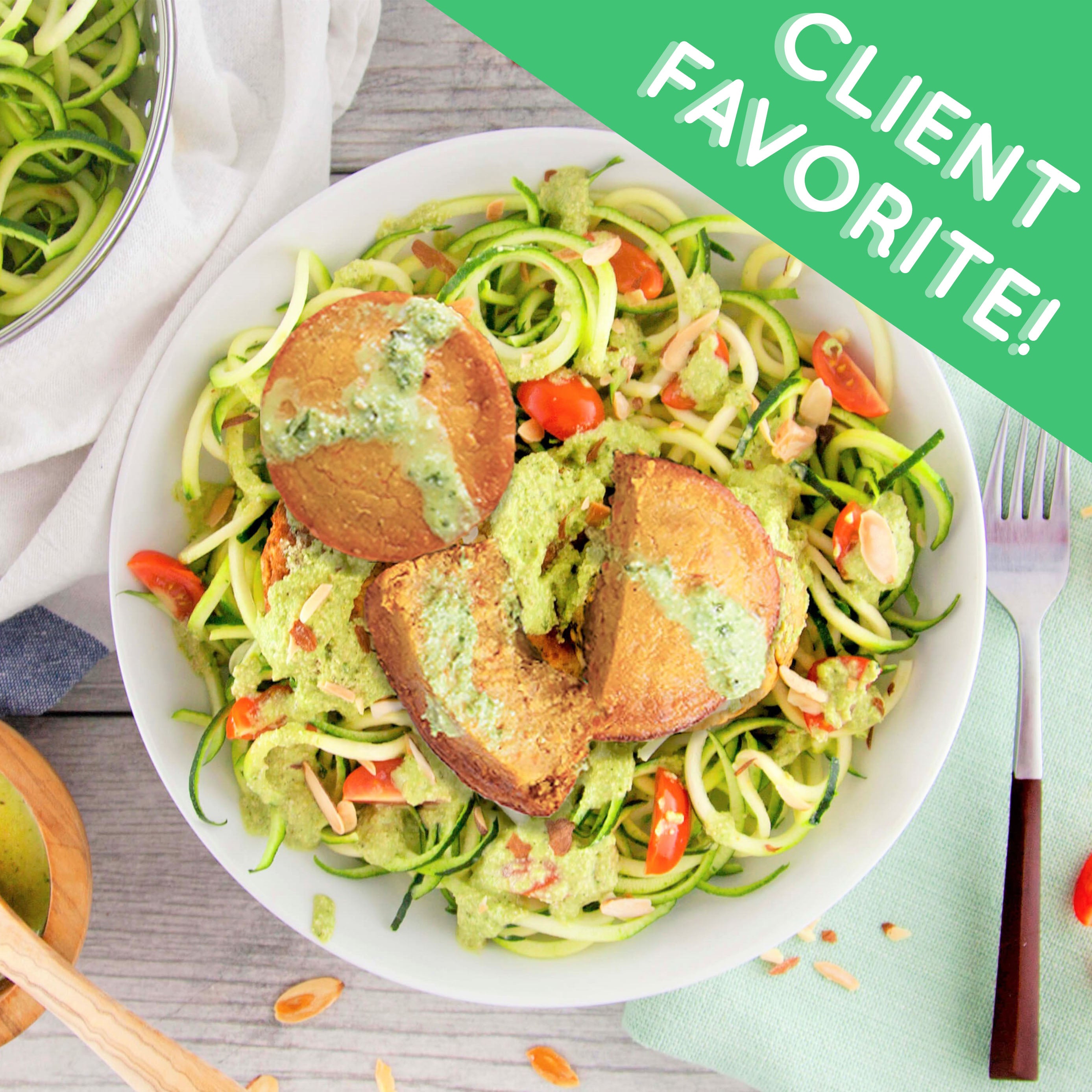 Zucchini Noodle Pesto with Sun-dried Tomato Cakes