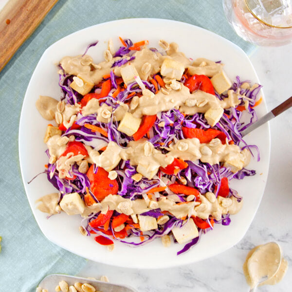 General Tsao's Tofu with Peanut Red Cabbage Slaw