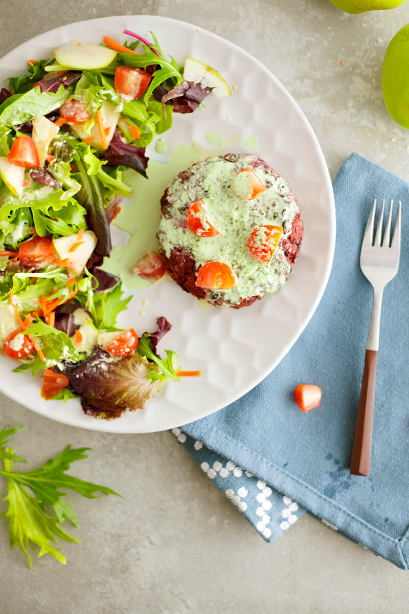 Smoky Bun-less Beet Burger with Cilantro Lime Dressing