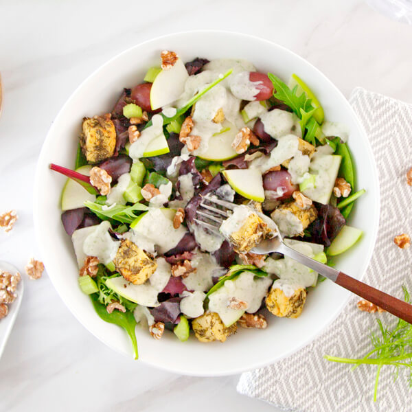 Waldorf Salad with Vegan Tzatziki and Soy-free Chickpea Tofu