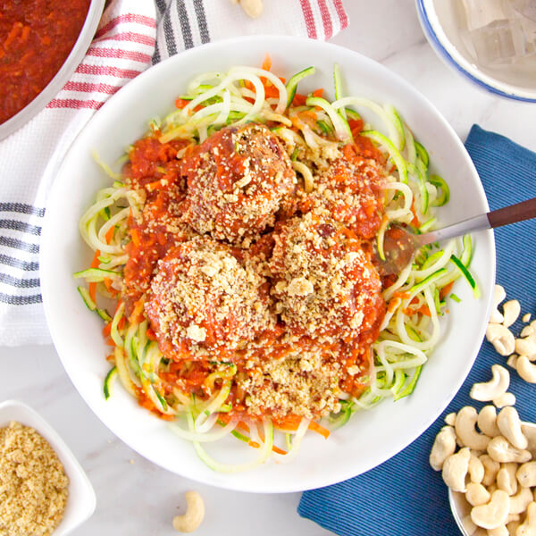 Zucchini Pasta Marinara with Superfood Veggie Balls