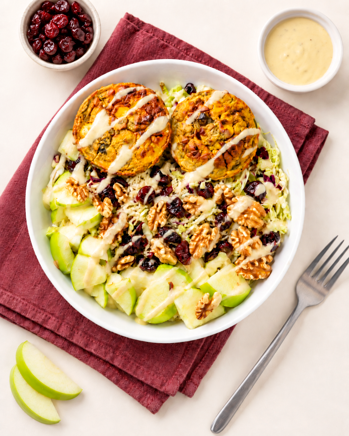 Cranberry Apple Salad with Frittata and Creamy Maple Dressing