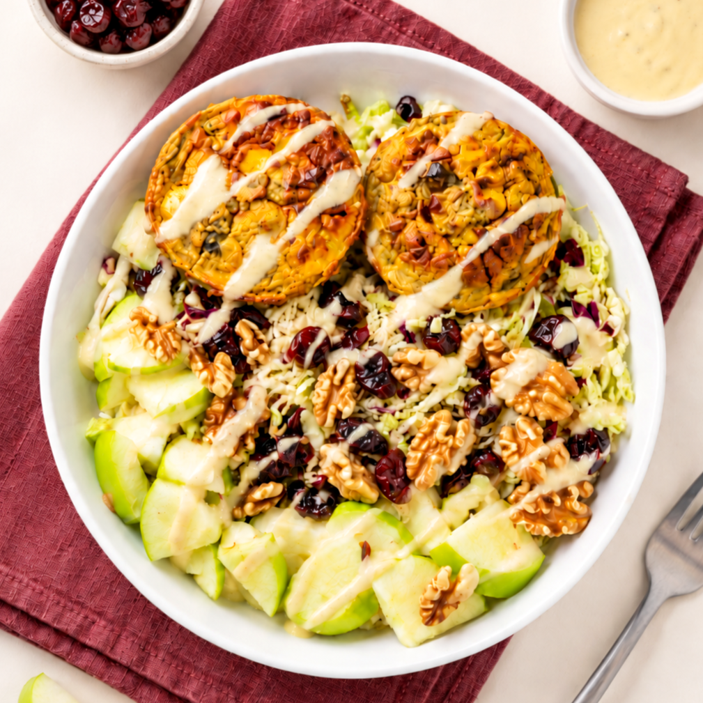 Cranberry Apple Salad with Frittata and Creamy Maple Dressing
