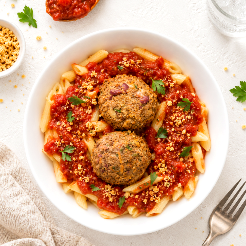 Pasta Marinara with Plantballs