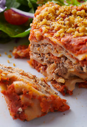 Baked Lasagna with Tomatoes, Basil and Creamy Mushrooms