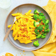 Mac & "Cheese" with Steamed Broccoli, "Parm" & "Bacon" Bits-square view