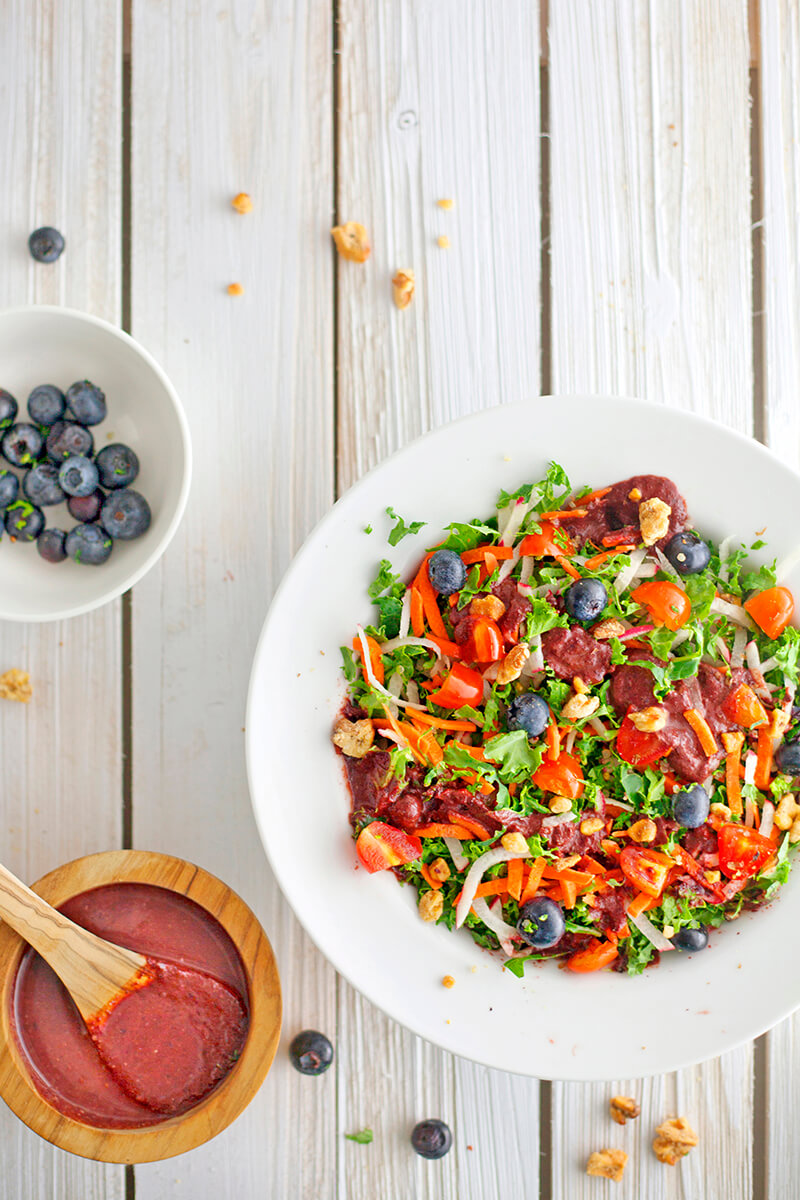 Blueberry Salad with Blueberry Basil Balsamic