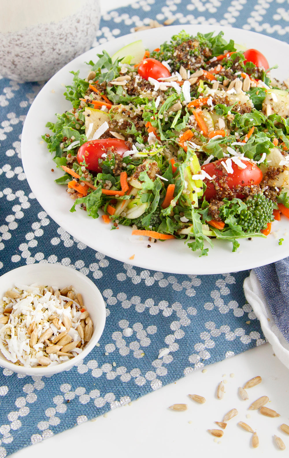 Coconut Kale and Quinoa Antioxidant Salad with Hemp Seeds and Apple Balsamic