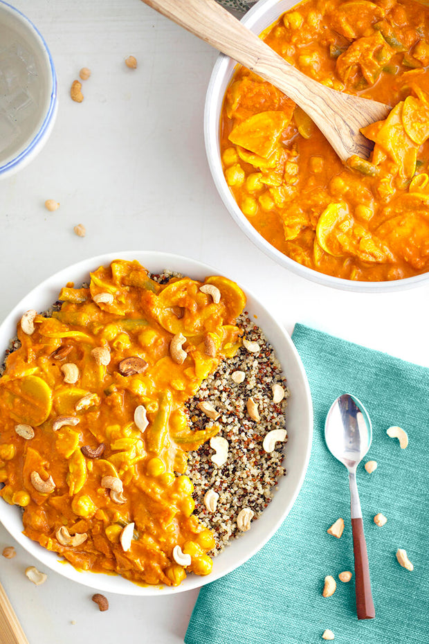 Indian Roasted Vegetable Curry Over Cashew Quinoa-wide view