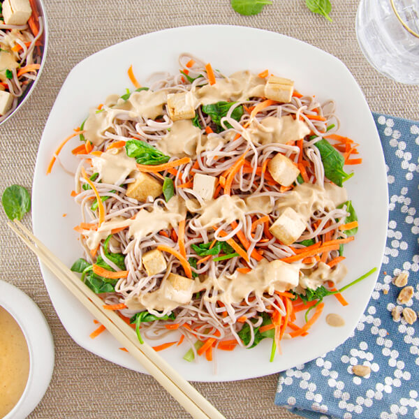 Osaka Soba Noodles with Tofu and Peanut Sauce-square view