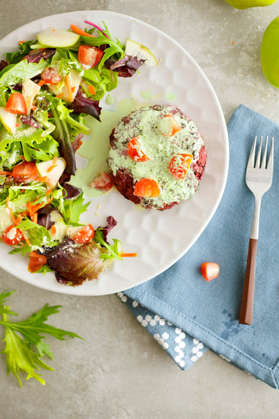 Smoky Bun-less Beet Burger with Cilantro Lime Dressing-wide view
