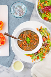 Southwestern Black Bean Soup with a Zesty Corn Salad-wide view