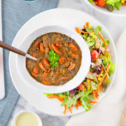 Southwestern Black Bean Soup with a Zesty Corn Salad-square view