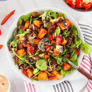 Chipotle Sweet Potato Hash with Plant-Based Chorizo Crumble and Chipotle Aioli-square view