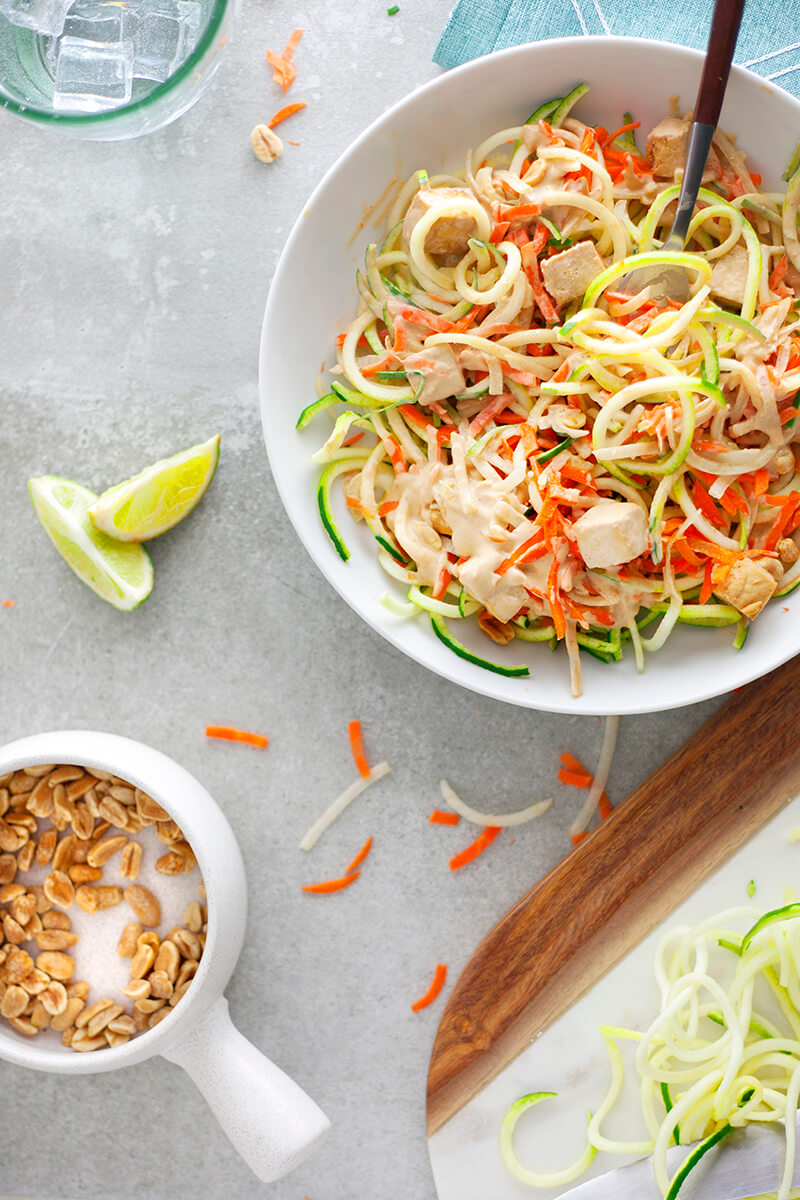 Zucchini Noodle Pad Thai with Baked Tofu