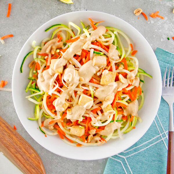 Zucchini Noodle Pad Thai with Baked Tofu
